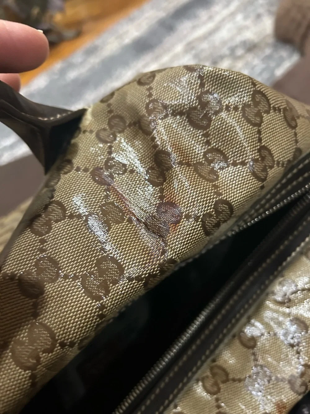 Gucci Boston Brown Tan GG Coated Canvas Shoulder Bag with Dark Brown Trim! - Picture 16 of 16